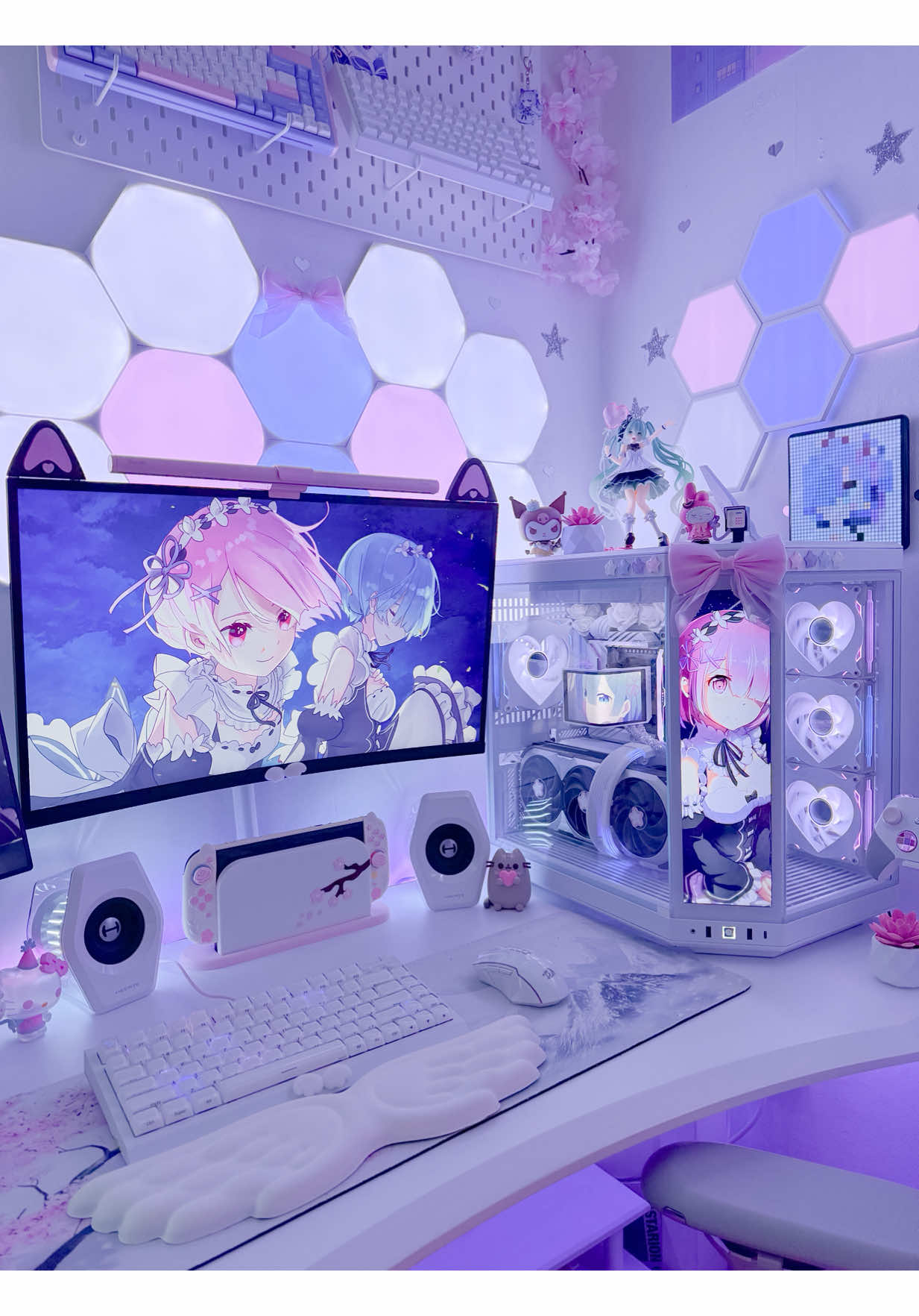 Rem & Ram setup! 🩷🩵 tags ~ #GamingSetup #gamingpc #rezero #rem #ram