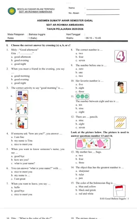 Referensi Soal SAS Gasal Kelas 1 Bahasa Inggris  https://lynk.id/media.i/lnll4p3krpe0 #sasbahasainggris #sasbahasainggriskelas1 #sumatifakhirsemester #soalsumatifkelas1 #soalsumatif 