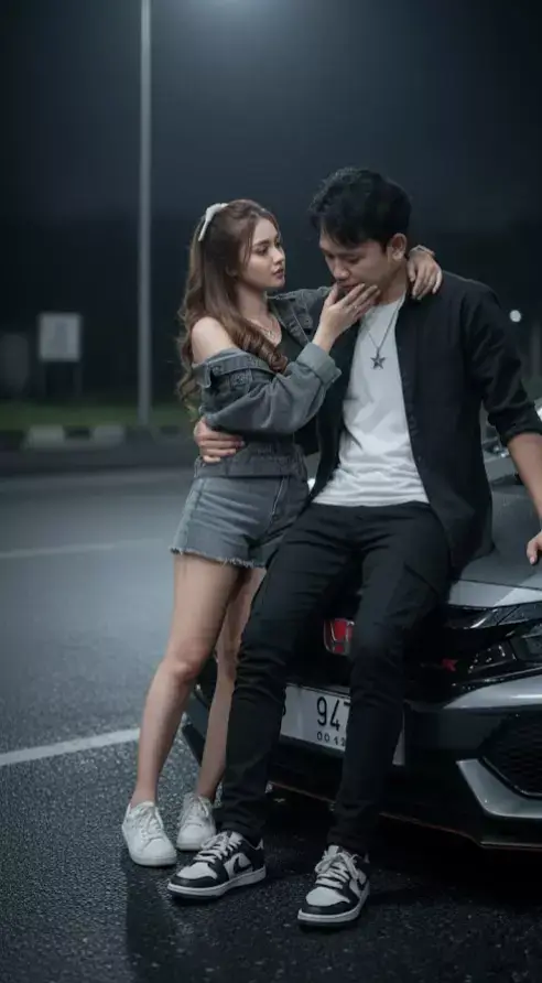 Tutorial gemini ai 1.buka chrome 2.pencarian gemini ai 3.lampirkan foto kamu 4.masukan prompt Copas prompt dibawah👇👇 Buat potret sinematik ultra-realistis dengan wajah pria dari foto referensi 100% sama, tanpa perubahan ekspresi maupun fitur wajah. Pria berkulit cerah, rambut pendek acak-acakan dengan helai jatuh di dahi, mengenakan kalung perak berliontin bintang, kemeja hitam di atas kaus putih, celana kargo hitam, dan sepatu putih-hitam. Ia duduk di kap mobil sport warna abu-abu dengan plat putih tulisan hitam “B 947 TO”, satu tangan bertumpu di kap, satu tangan memeluk wanita. Ekspresi: penyesalan mendalam, nuansa gelap dan emosional. Di sampingnya, seorang wanita Jawa muda cantik bersandar di dadanya. Rambut panjang cokelat bergelombang dengan pita putih, tanktop hitam one-shoulder, jaket denim abu-abu terurai, celana pendek denim abu-abu, jam tangan pintar rose-gold, kalung liontin bulat, kedua tangan memegang ponsel. Setting: di bawah lampu jalan malam, cahaya abu-kebiruan, kontras tinggi, pantulan cahaya realistis. Gaya cinematic modern noir, depth of field sempit, moody, intens, dan bertekstur nyata.  #foryoupage❤️❤️ #gemini #ai #trend #promptgemini 