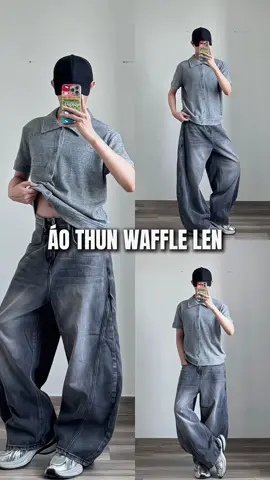 Áo thun polo waffle vải len brand đen studio #review #fyp #outfit #xuhuong 