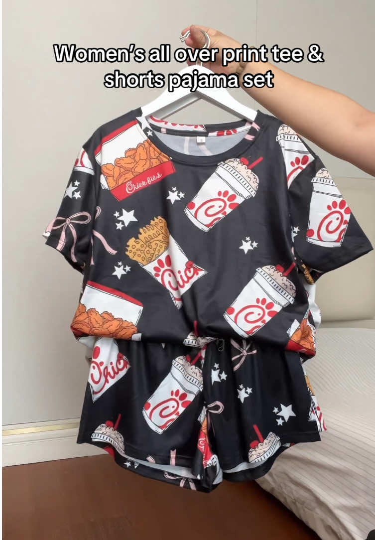 Women’s all over print tee & shorts pajama set#food #pajamas #tiktokshopblackfriday #tiktokshopcybermonday #spotlightfinds 
