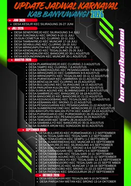 Update 48 desa sudah menentukan tanggal kirab budaya 2026 .desomu piye rek Catatan: sewaktu waktu bisa berubah sesuai panitia masing masing  #fyp  #soundviral  #karnaval2026  #kirabbudaya  #horegvibesbanyuwangi 