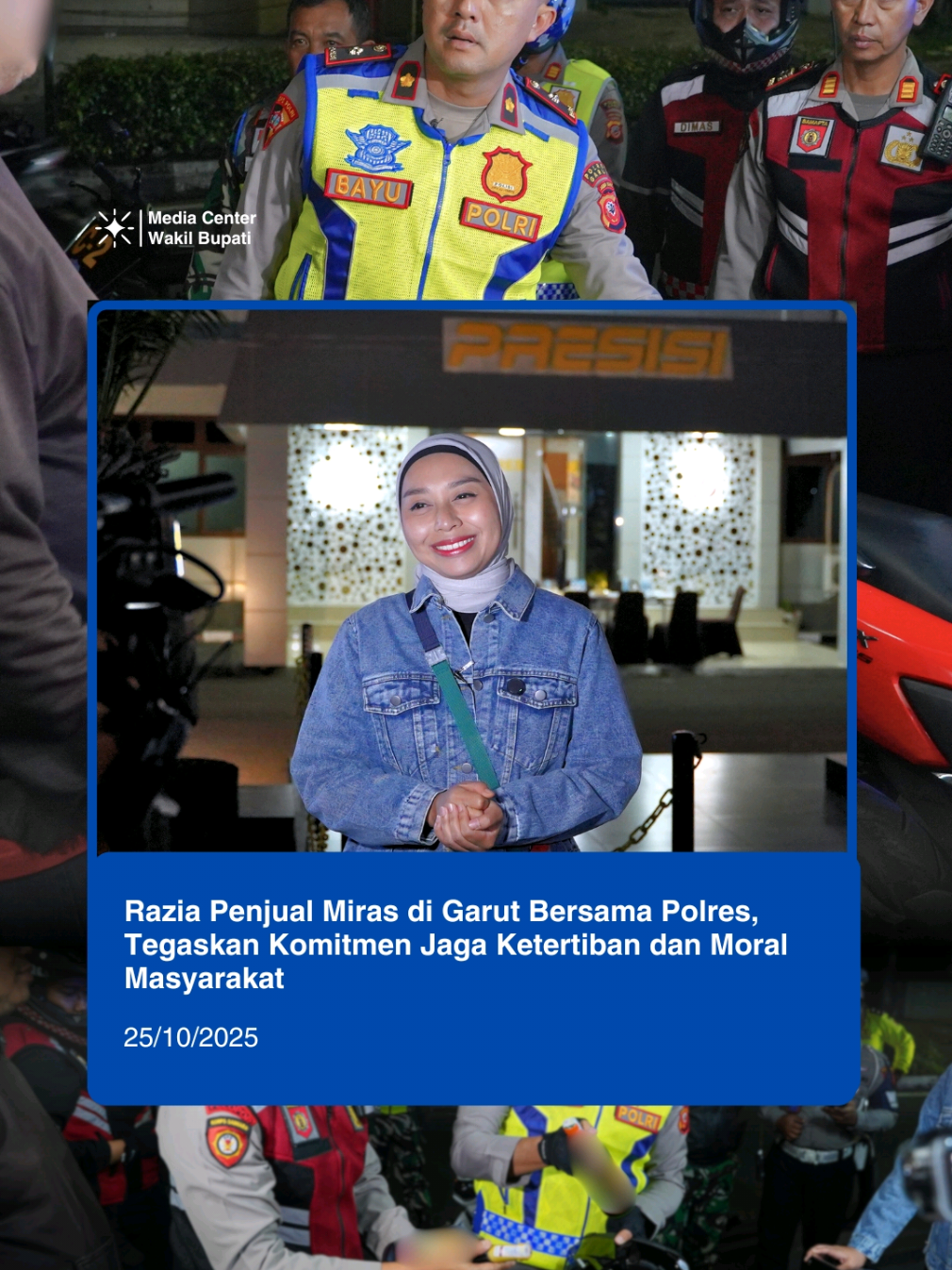 Sabtu (25/10/2025), Wakil Bupati Garut, Teh Putri Karlina, turun langsung bersama Polres Garut dalam kegiatan razia penjual minuman keras yang diliput oleh acara The Police Trans 7. Teh Putri berdialog langsung dengan pedagang miras, menekankan dampak buruk penjualan miras, yang dapat mencelakakan orang lain dan menyebabkan gangguan keamanan. Teh Putri mengingatkan pedagang bahwa keuntungan yang didapat bersifat sesaat, sementara risiko sosialnya sangat besar, termasuk potensi korban dari keluarganya sendiri akibat ulah pemabuk. Tindakan tegas ini merupakan bagian dari komitmen Pemerintah Kabupaten Garut untuk menjaga ketertiban umum dan menjalankan amanah masyarakat yang resah akan peredaran miras. Diharapkan razia ini dapat menciptakan lingkungan yang aman dan kondusif, demi terwujudnya Garut Hebat yang tertib dan berakhlak. 📍 Garut  🎥 (VIDEO: TIM MEDIA WABUP) #PutriKarlina #WabupGarut #RaziaMiras #PolresGarut #KetertibanUmum 