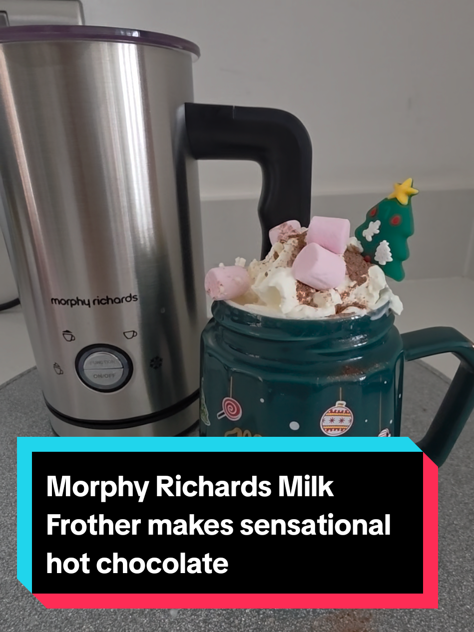 @morphyrichardsuk milk frother makes the best hot chocolate, cappuccinos, iced lattes and milkshakes. Creamy light frothy, thick foam, no froth, or cold frothy milk available. Just pop the hot chocolate in and press the button. Literally takes a couple of minutes. #hotchocolate #milkfrother #milkshakes #tiktokmademebuyit #morphyrichards 