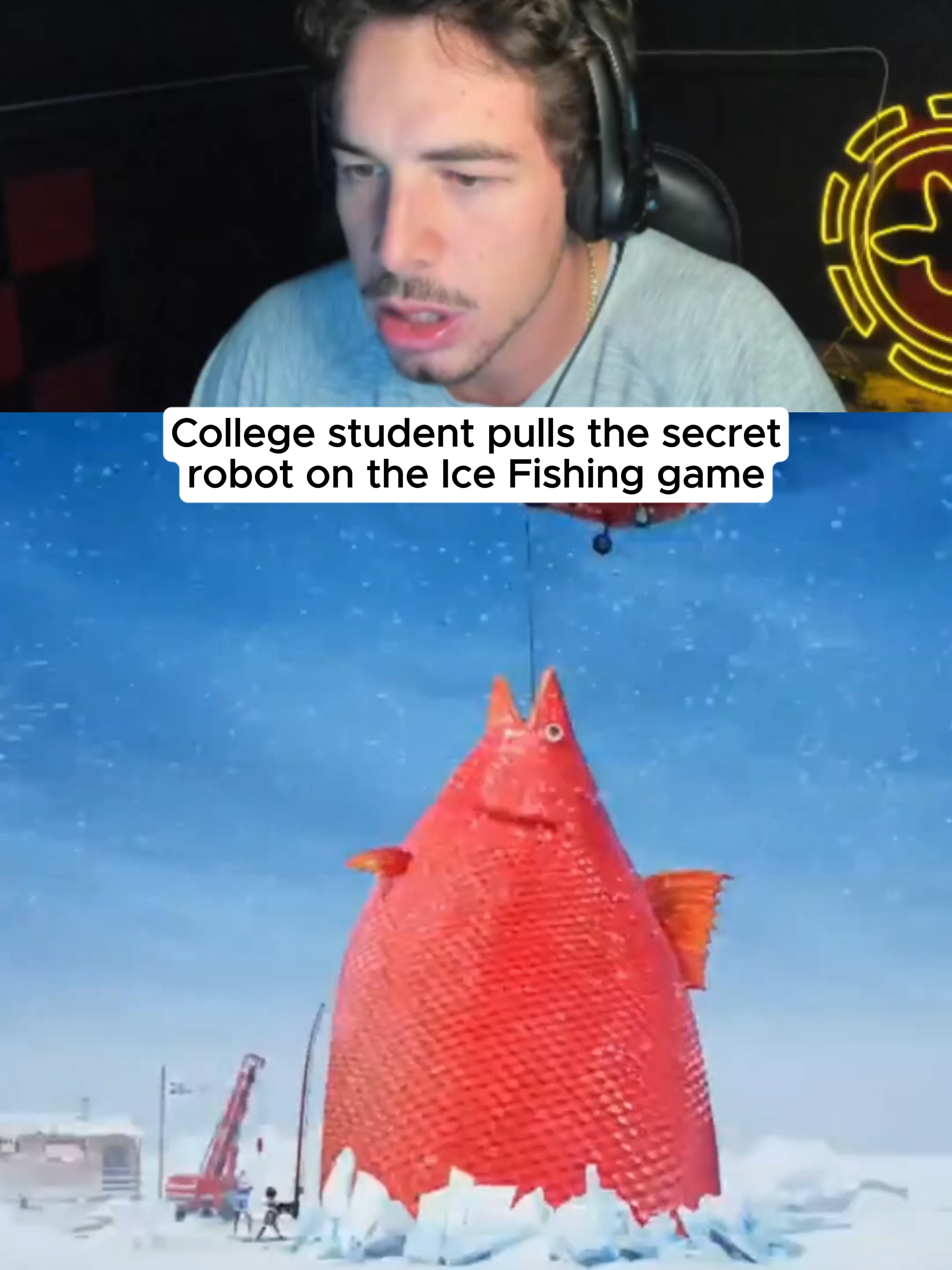 College student pulls the secret robot on the Ice Fishing game #kickstreaming #fyp #viral