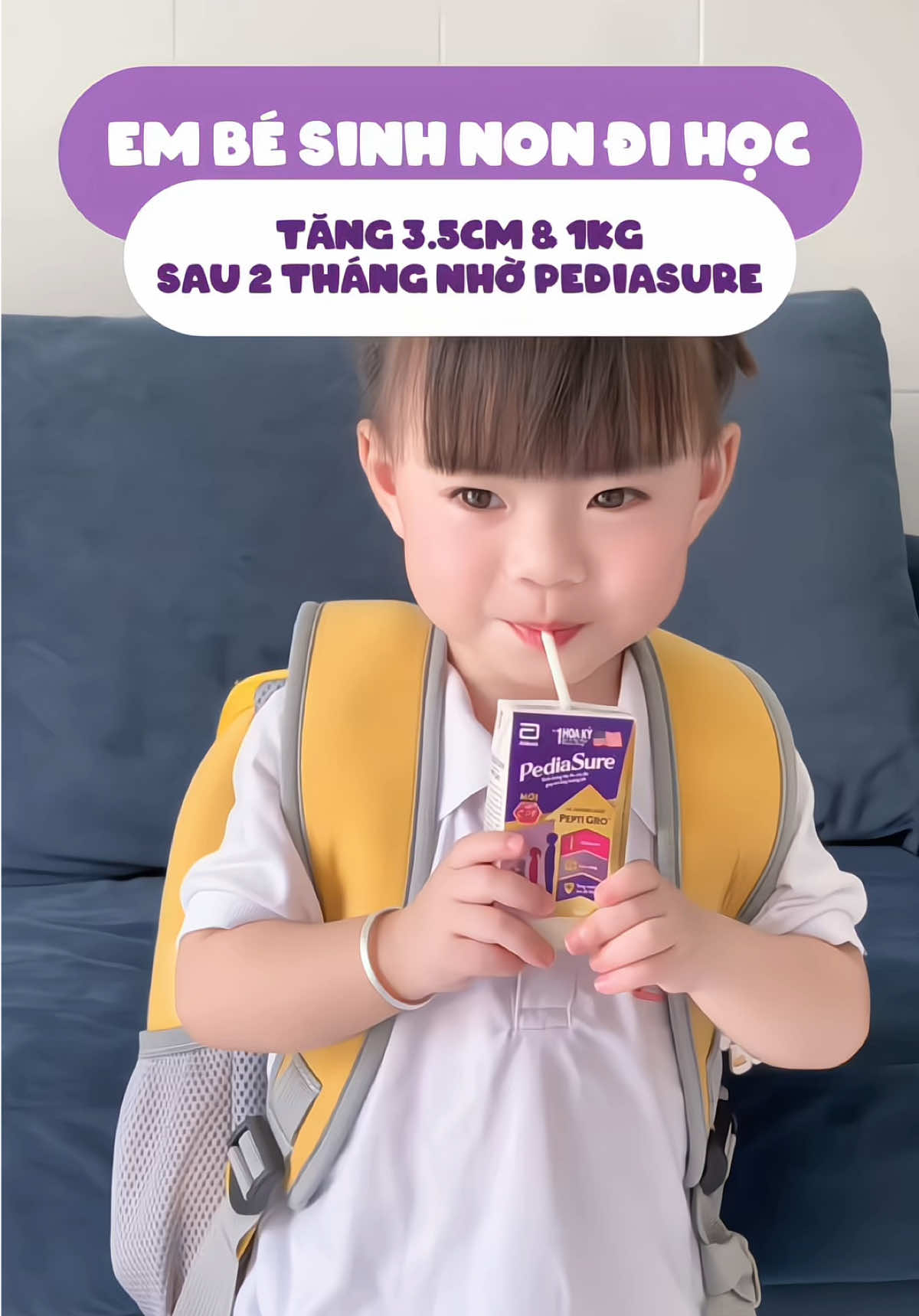 Hôm nay mọi người cùng đi học với Dâu nha, cả nhà đoán xem mẹ mang gì cho Dâu để em vừa đủ năng lượng đi học vừa mau cao lớn nè #meembedau #pediasure #suahotrochieucao #mevabe #xuhuong 