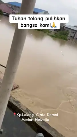 Kondisi terkini di pukul 6 sore tadi, air masih terpantau tinggi dengan arus yang deras, dan banyak rumah2 yg sdh hampir tenggelam seluruh nya🥹 Puji Tuhan warga di Jl. Makmur Desa cinta Damai - Medan Helvetia Kp.Lalang bisa mengungsi di Gereja HKBP SION Kp.Lalang.  sampai saat ini bantuan juga tidak ada kepada masyarakat yang terkena banjir di sana, banyak warga yang kelaparan karna tidak makan mulai pagi,, sungguh sedih sekali melihat kondisi nya seperti itu… tetap jaga keselamatan kalian ya keluarga ku, kita berdoa agar air nya segera surut🙏  tolong utk Basarnas kota Medan, kasian warga Kp.Lalang banyak yang membutuhkan bantuan kalian🥺🥺 #bencanaalam #banjir2025  #kotamedan #basarnas 