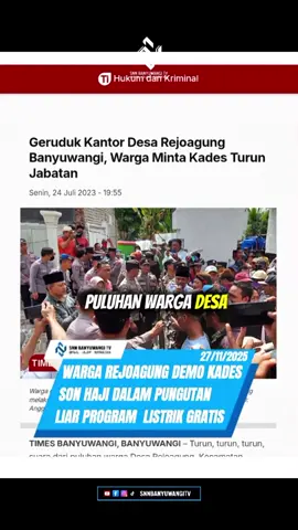 SNNBWITV - Warga Rejoagung demo Kades Son Haji,  demo tersebut melakukan aksinya dikantor Kecamatan Srono yang kemudian meluncur dan berorasi panjang didepan Kantor Desa Rejoagung demi menemui Kepala Desa Rejoagung, Sonhaji, pada Senin, (24/7/2023). Dalam aksinya, terdapat tiga koordinator lapangan yang menyuarakan aspirasi masyarakat, yakni Gatot Suprobo, Arisman dan Endrik. Dijelaskan oleh Gatot Suprobo yang juga merupakan mantan kepala dusun di Desa Rejoagung, jika Sonhaji telah menyalahgunakan wewenangnya selama menjabat sebagai kepala desa dan menginginkan kades turun dari jabatan. Gatot, menyebut ada beberapa perkara yang disoal oleh masyarakat. Yang pertama adalah soal dana bantuan sosial (Bansos) yang seharusnya disalurkan secara tunai sebesar Rp600.000, hanya diserahkan Rp250.000 dan sisanya Rp350.000, diserahkan kepada Keluarga Penerima Manfaat (KPM) dalam bentuk sembako berupa beras. “padahal sudah jelas, dana Bansos menurut aturan Kemensos itu tidak boleh dipotong atau dibelikan beras, tapi kenyaataan yang terjadi, sama kades langsung dipotong dibelikan beras,” ujarnya. 🎥: Times Indonesia   ➖➖➖➖➖➖➖➖ SNN BWI TV ~ Aktual • Tajam • Terpercaya  ➖➖➖➖➖➖➖➖ Email: snnbwi.tv@gmail.com ©MEDIA KOMUNIKASI NUSANTARA #snnbwitv #banyuwangi #aksi #srono #bansos 