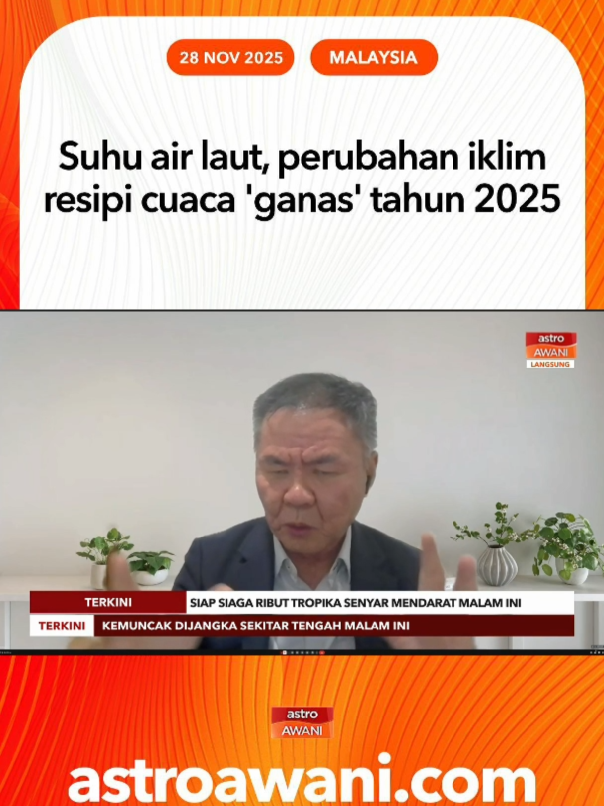 Pakar Klimatologi dan Perubahan Iklim di Universiti Kebangsaan Malaysia (UKM), Profesor Emeritus Dr. Fredolin Tangang berkata cuaca ekstrem sejak kebelakangan ini mempunyai kaitan dengan peralihan ekosistem laut dan udara secara keseluruhannya.  Malah lebih membimbangkan apabila fenomena ini dikatakan akan lebih kerap berlaku dalam masa mendatang, kesinambungan kompleks tersebut harus difahami agar persediaan sewajarnya dapat dilakukan.