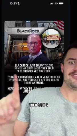 Blackrock was birthed by Blackstone, and they have ownership in state street and vanguard. All the same legs of the same beast. But if you combined all the real estate holdings that Blackrock, Blackstone, all hedge funds, and all private equity firms, into one pool, we are talking under 1% of the housing market. Not these 40%–60% numbers. Not advocating for PE, or even defending it, just believe we need to know why housing is actually unaffordable. Simultaneously we need to understand the grip that greed, power, and political control that has been bred from private equity, and the likes of Larry Fink. Stay safe and keep fighting 