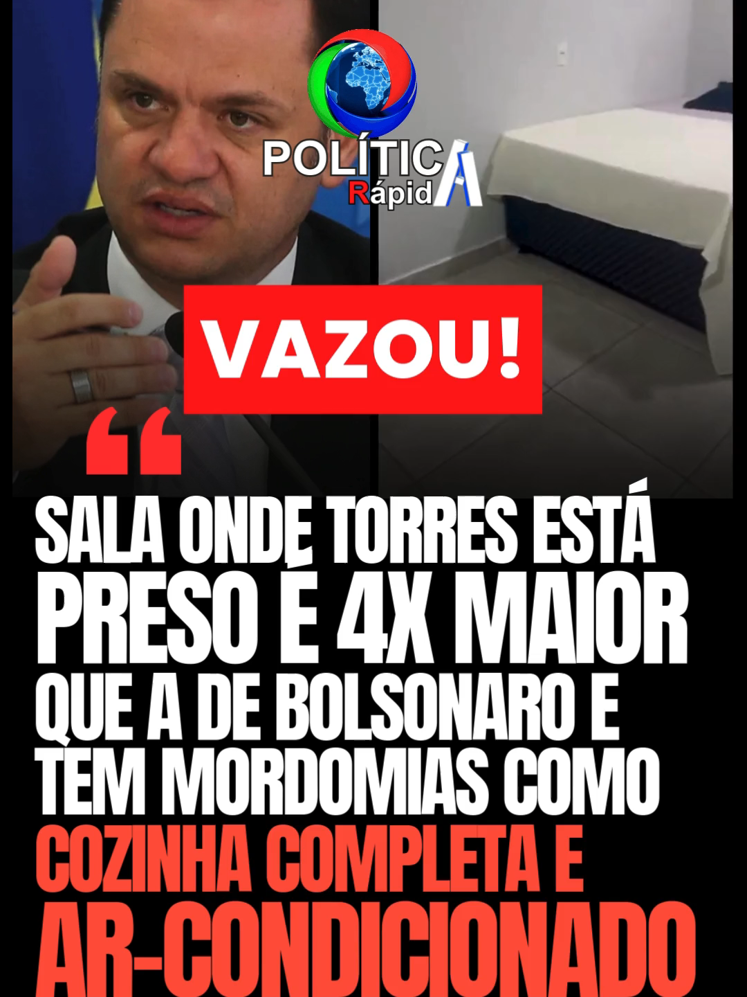 🚨 VAZOU! 💥 Revelado: Sala onde Torres está preso é 4x maior que a de Bolsonaro e tem mordomias como cozinha completa e ar-condicionado! O STF divulgou detalhes da Sala de Estado Maior na Papudinha, onde o ex-ministro Anderson Torres cumpre pena. O local, que foi cogitado para Jair Bolsonaro, tem 54,76 m², cerca de quatro vezes o tamanho da sala do ex-presidente na PF (12 m²). O LUXO NA PRISÃO: A sala especial de Torres, para uso exclusivo de um custodiado, tem quarto, cozinha completa, lavanderia, banheiro com chuveiro quente e banho de sol 