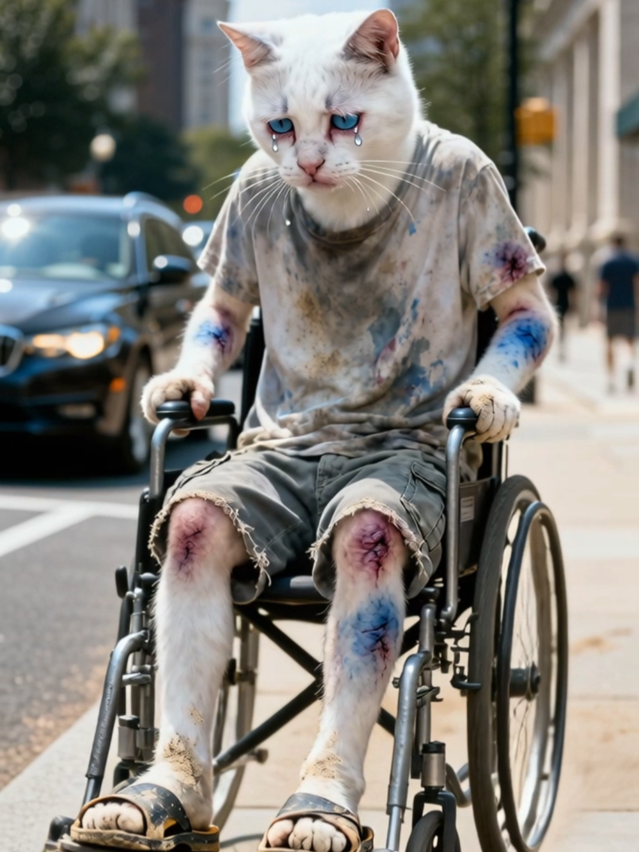 Poor kitten was attacked by its enemies. #orangecat #kandastorycat #catstories #poorcat #sadcat 