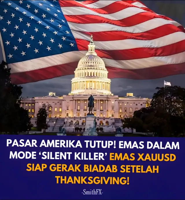Dunia trading mendadak tegang: pasar Amerika Serikat tutup untuk perayaan Thanksgiving dan likuiditas global menipis - sementara emas (XAUUSD) berdiri tenang menunggu momen ledakan. Trader scalper dan big players lagi-lagi bersiap: ketika pasar 