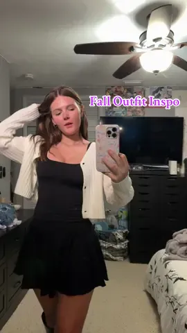 cozy cardigan, mini skirt, knee-high boots era 🤍🧦🌚 |  #OQQ #falloutfitinspo #skirtoutfits #cardiganoutfit #thanksgivingoutfit 