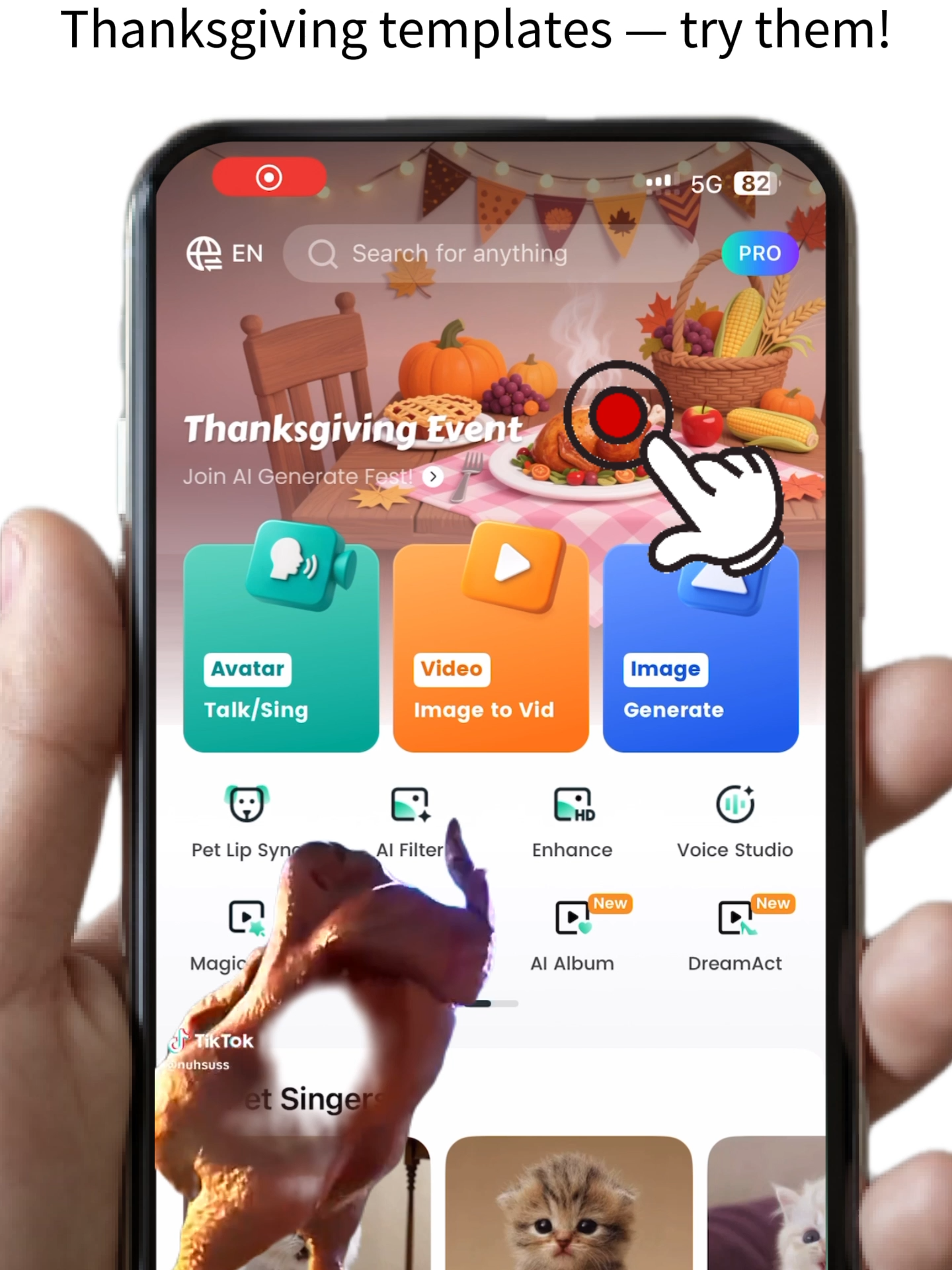 Happy Thanksgiving! 🧡 Celebrate with a little magic — upload a photo and instantly create your own Thanksgiving-themed video. Warm, funny, or cute — make it your style.  Tap to create your Thanksgiving moment → #Dreamface #thanksgiving #creationtools #cutekitty #holidays
