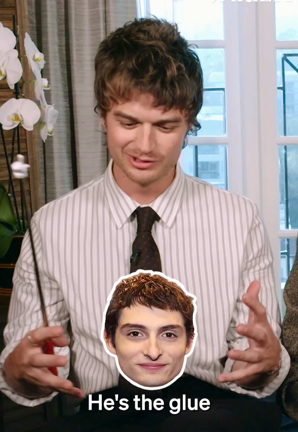 #JoeKeery calls #FinnWolfhard “the absolute glue” holding the #StrangerThings cast group chat together.  Click the link in bio to watch the full video.