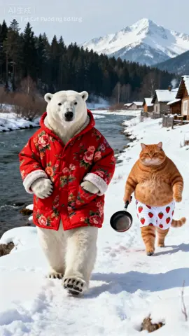 Orange cat and tiger vs. polar bear and black cow #kitten #orangecat #cat #funny #ai 
