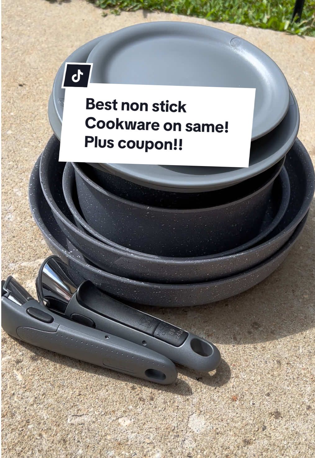 On sale and you can use coupon!  Seriously my favorite granite non stick cookware that you can take camping too! Stacks easily together and perfect storage! #nonstickcookware #nonstick #cookware #tiktokshopcybermonday #tiktokshopblackfriday 