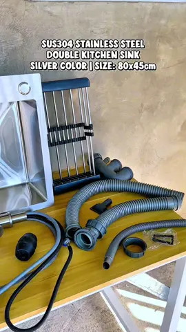 SUS304 STAINLESS STEEL KITCHEN SINK, DOUBLE SINK in SILVER COLOR. SIZE 80x45cm. Link on the yellow basket below. #stainlesskitchensink #kitchensink #stainless #kitchen #sink 