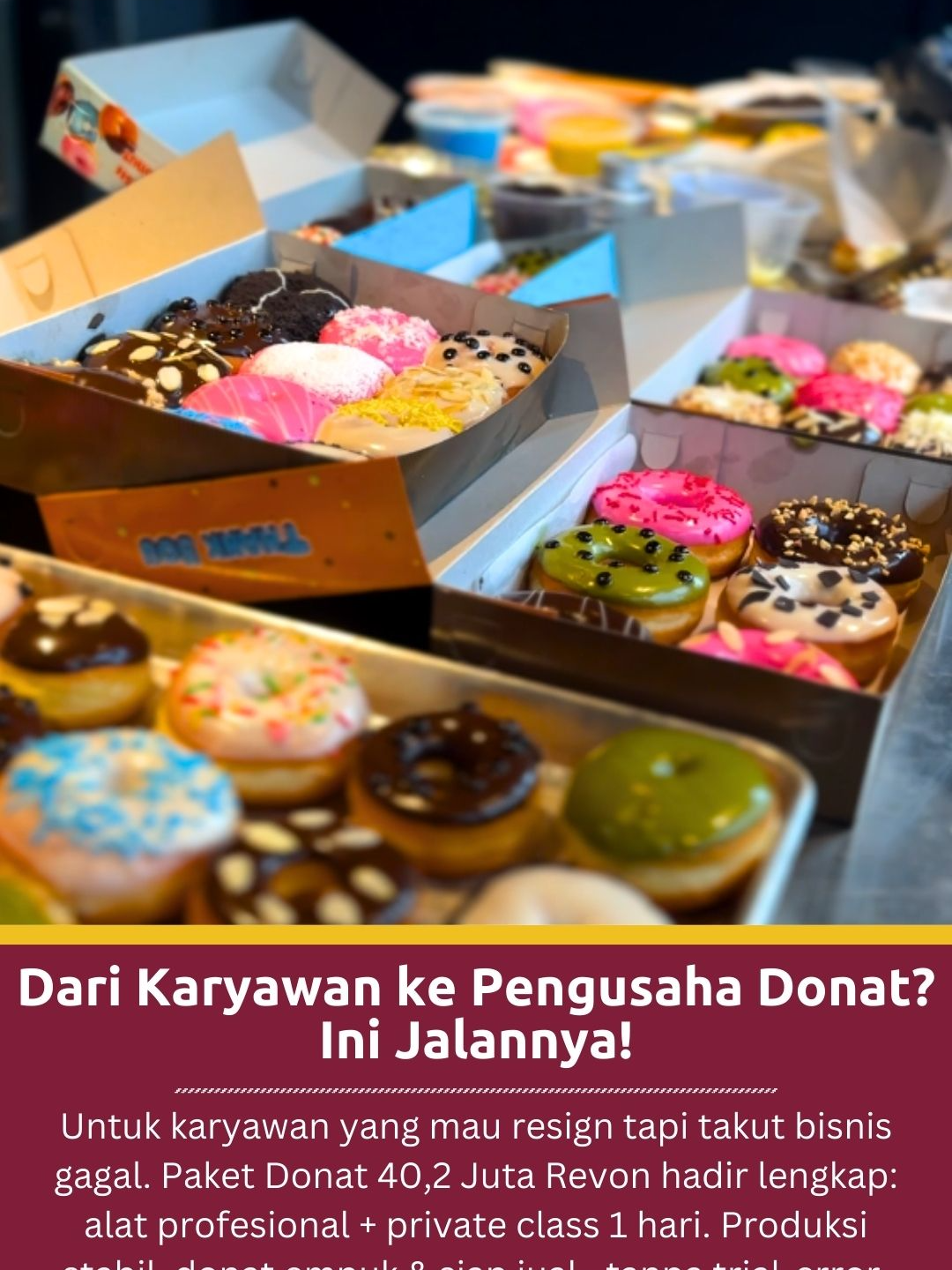 Cara Mulai Usaha Donat Setelah Resign | Paket Lengkap 40,2 Juta Siap Produksi Harian Untuk karyawan yang ingin resign dan mulai usaha tanpa ribet, Paket Mulai Usaha Donat 40,2 Juta dari Revon jadi pilihan paling aman. Banyak karyawan gagal memulai usaha karena tidak punya pengalaman produksi dan salah beli alat. Paket ini lengkap dengan Deep Fryer Donat 30L, Mixer Spiral 20L, Proofer 10 Tray, dan meja kerja 12 rak. Kamu juga dapat private class 1 hari untuk menguasai mixing kapasitas besar, proofing akurat, shaping rapi, sampai teknik goreng white ring. Hasilnya: donat empuk, stabil, dan layak jual setiap hari. Sistemnya sudah jadi—kamu tinggal jalanin. Cocok untuk karyawan yang mau resign dan butuh usaha yang langsung siap produksi. #karyawanresign #karyawancapekkerja #mauresign #usahasetelahresign #paketusahadonat #usahadonat #modal40juta #revonteknologi #paketusaha #ideusaha2025 #usahaindonesia #usahakuliner #bisniskuliner #usaharumahan #donatempuk #deepfryerdonat #mixerspiral #prooferroti #whitepringdonut #trainingdonat #usahamodalmenengah #usahatanpatrialerror #umkmindonesia #usahasiapjalan #keluarkerjalebihbaik