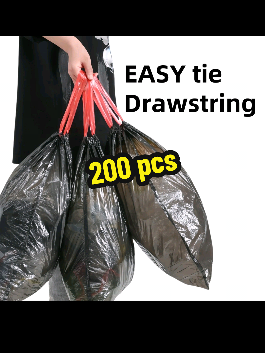 Fungsi Plastik Sampah Drawstring (10L–15L) 1. Untuk kutipan sampah kecil Sesuai untuk tong sampah kecil di rumah, pejabat, bilik, dapur atau bilik air. Kapasiti antara 10 liter hingga 15 liter. 2. Ada tali tarik (drawstring) Tali tarik merah tu memudahkan: ✔️ Ikat sampah cepat ✔️ Tak perlu sentuh sampah ✔️ Lebih bersih & kurang bau keluar ✔️ Senang angkut ke tong luar 3. Untuk jaga kebersihan Elak tong sampah kotor, bocor & berbau. Mudahkan proses buang sampah setiap hari. 4. Sesuai untuk isi sampah ringan Tisu, plastik makanan, sisa kering, pembungkus barang. Bukan untuk sampah berat macam sisa binaan. 5. Jimat sebab datang 200 keping Boleh pakai lama, sangat berbaloi untuk kegunaan harian.