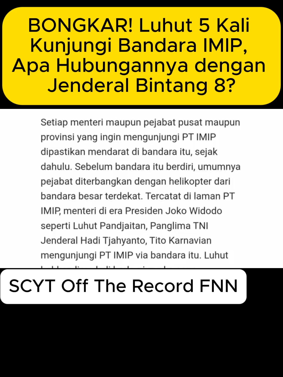 Pejabat sekelas Luhut Panjaitan ternyata 5 kali mendarat di Bandara IMIP yang kini dicap 'gelap'. Terkuak, pemilik Bintang 8 Group (kongsi IMIP) adalah Jenderal Purnawirawan Sintong Panjahitan, yang terafiliasi dengan Luhut. Ini fenomena deep state yang bikin geger! 🧐 #LuhutPanjaitan #IMIP #DeepState #Bintang8Group #ElitePolitik #KolaborasiCina #Jenderal