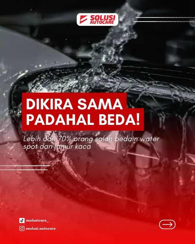 Water spot dan jamur kaca itu beda, jangan disamakan! Lihat sampe slide terakhir buat tau apa bedanya 👇🏻 Kalo kamu nyari instan coating termurah terbaik di kediri, langsung kontak DM kami @solusicare_ #perawatanmobil #pengkilapmobil #solusiautocare #viral #fyp 