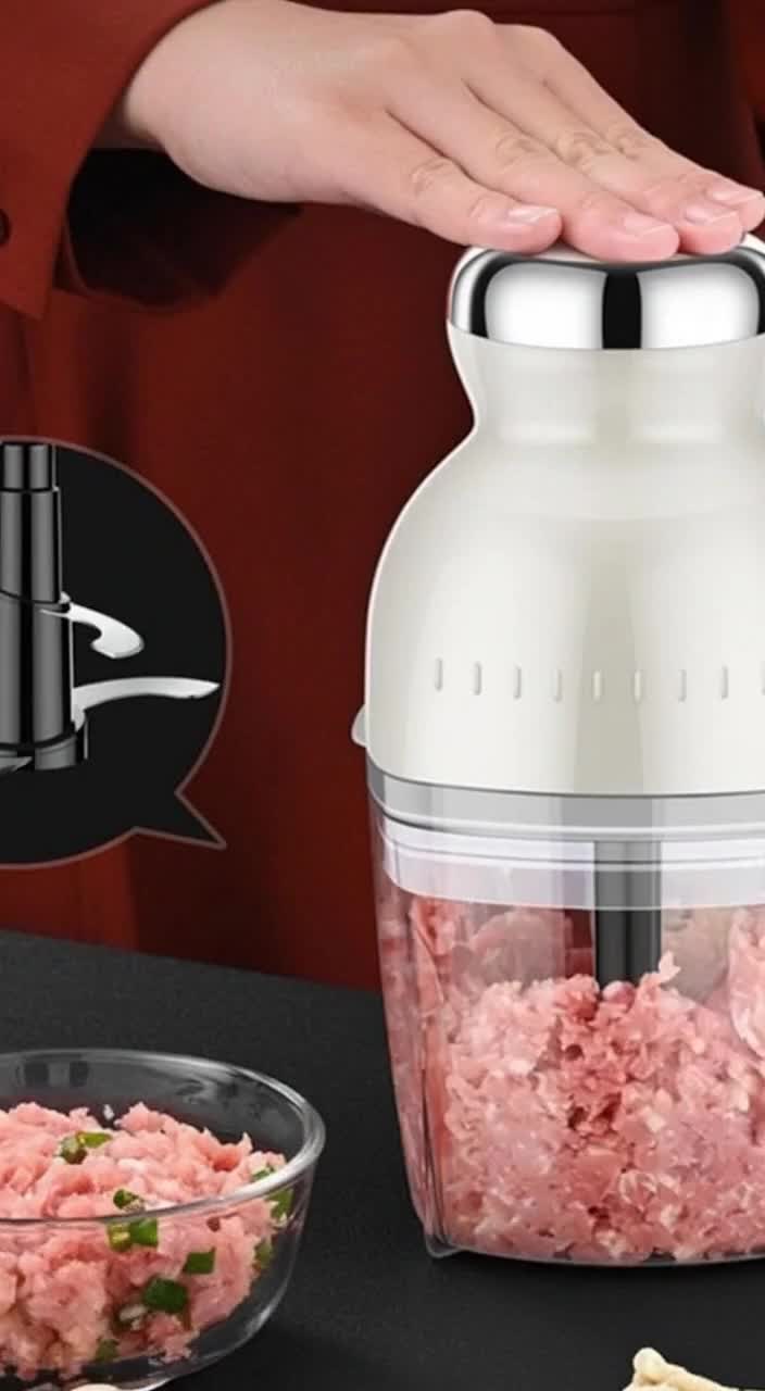 2IN1 1000mL Portable Food Chopper & Mixer Multifunctional Blender Cutter Spin Chopper Grinder Meat Mincer Masher Juicer with 4-Point Stainless Steel Blade & BPA-Free ABS Cover Lid 