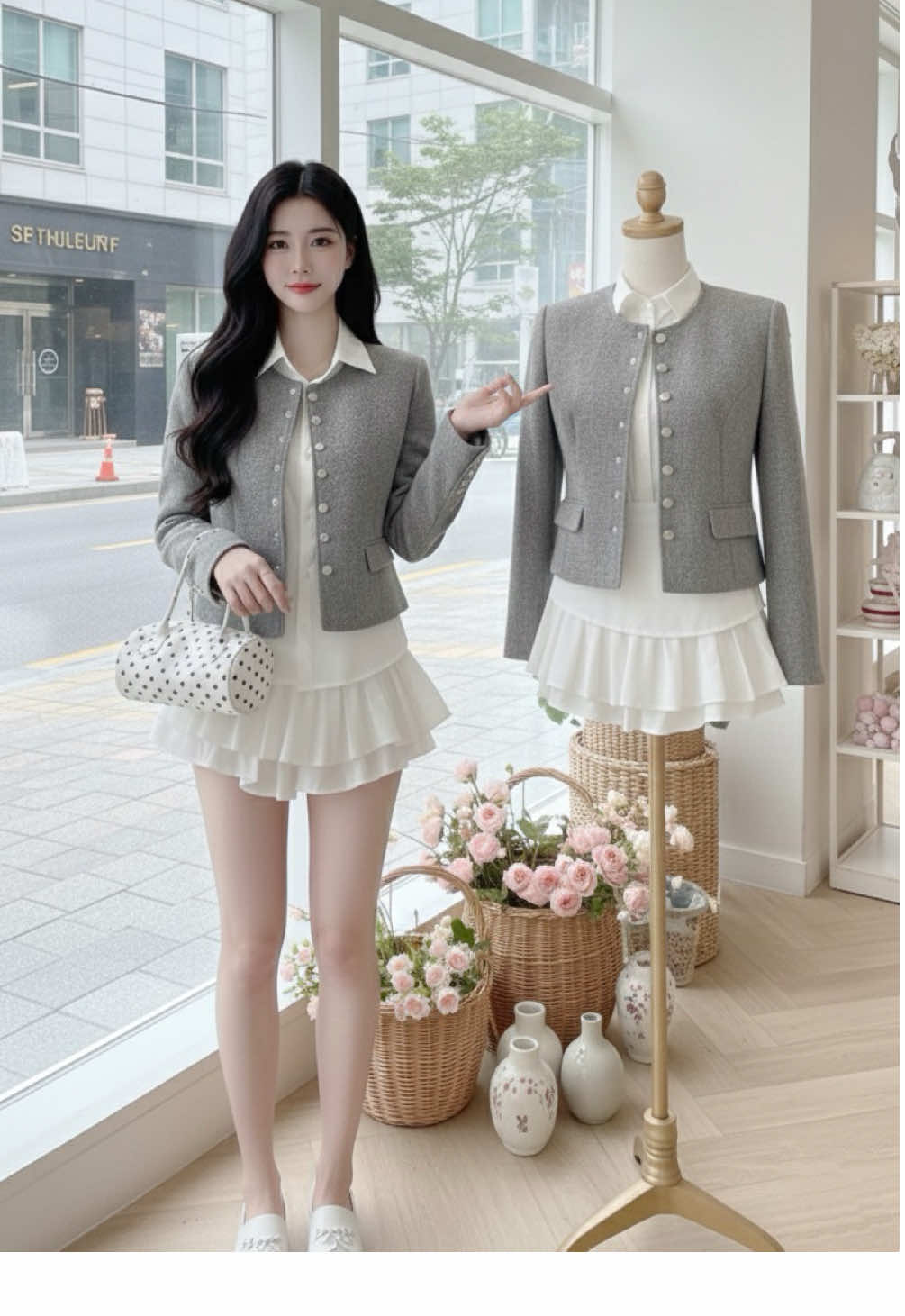 Áo dạ tweed cổ tròn phối sơ mi ❤️ #ivyboutique #aodanu #aokhoacdanu #phoidodong 