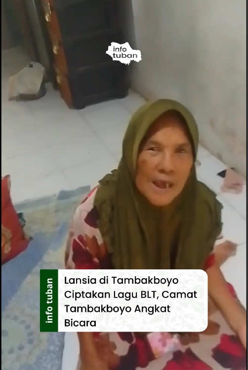 Seorang warga Tambakboyo bernama Mbah Sumiati menciptakan lagu bertema BLT (Bantuan Langsung Tunai). Dalam salah satu liriknya, ia menyinggung soal tidak mendapat BLT dan menyebut bantuan hanya diberikan kepada saudara perangkat desa. Namun, Camat Tambakboyo, Ari Wibowo Waspodo, memberikan klarifikasi. Beliau menyebut bahwa Mbah Sumiati sudah menerima program sosial BLTS KESRA senilai Rp900 ribu, dan suaminya juga termasuk dalam PBI-JK (Penerima Bantuan Iuran Jaminan Kesehatan). Camat pun mengimbau agar masyarakat bijak dalam bermedsos dan tidak mudah menyebarkan informasi yang belum pasti. Gimana pendapat kalian soal ini, Lur?  #infotuban #tuban