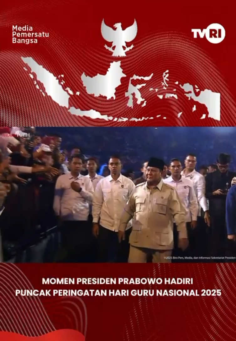 Presiden Prabowo Subianto hadiri Puncak Peringatan Hari Guru Nasional Tahun 2025 di Indonesia Arena, Kompleks Gelora Bung Karno, Jakarta, 28 November 2025.  Tema Peringatan Hari Guru Nasional 2025 tahun ini adalah “Guru Hebat Indonesia Kuat”, sebagai pesan bahwa kualitas pendidikan Indonesia bertumpu pada peran para guru dalam membimbing generasi masa depan. #TVRI #TVRINasional #MediaPemersatuBangsa #HariGuruNasional2025