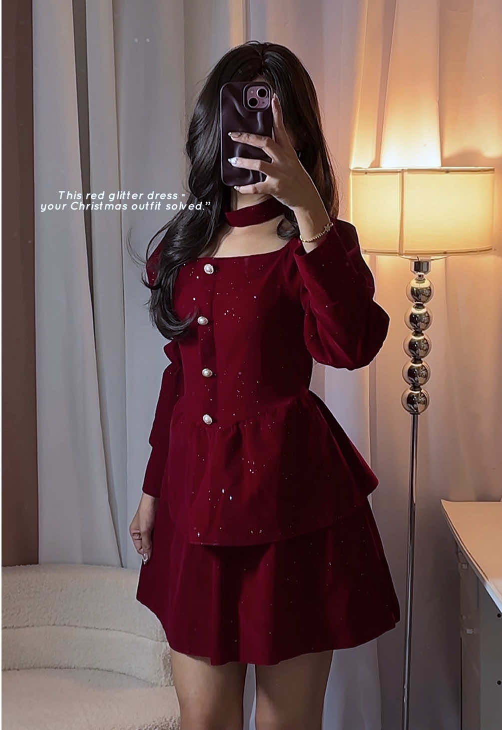 Sparkle into the holiday season ✨❤️ This red glitter mini dress is perfect for Christmas parties and festive nights out!” #glitterdress #redoutfit #minidress #reddress #christmasoutfit 