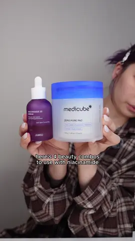 here’s 4 kbeauty niacinamide combos and which to use based on your skintype and if you want to try them out, you can get it on amazon!  jumiso niacinamide 20 serum medicube zero pore pad skin1004 centella ampoule iunik tea tree relief #jumiso #darkspots #hypersensitiveskin #skincaretiktok #kbeauty 