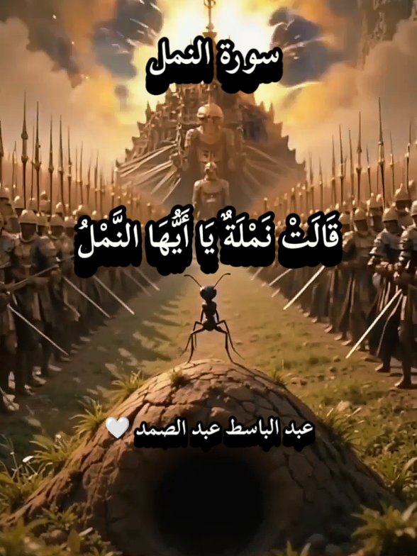 الآية من سورة النمل وفيها تحكي النملة لجنود النمل أن يدخلوا مساكنهم حتى لا يسحقهم سليمان وجنوده  #قران_كريم  #سورة_النمل  #عبد_الباسط_عبد_الصمد  @🌴قرأن گريم🌴 @l'patrona 