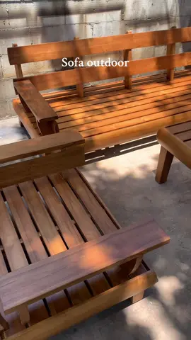 Sofa outdoor  - kayu jati hight quality - kain anti air - natural finishing  #furniture #sofa #sofaoutdoor #fyp 