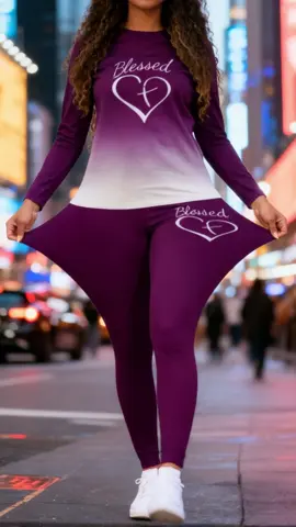 Women's Ombre Letter Heart Print Tee & Pants Two-piece Set #tiktokshopblackfriday #tiktokshop #OOTD #fyp #set 
