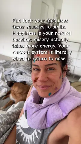Reminder that… our bodies are designed to come back to ease. Science literally shows that smiling uses fewer muscles and less metabolic energy than frowning or holding tension. Joy isn’t this far-away state we have to climb into — it’s our default setting underneath the noise. So today I’m choosing the low-effort, high-vibe option: ease, softness, and the tiny smile that tells my nervous system, ‘We’re safe.’  #invisibledisease #happiness #lifeinmy40s 