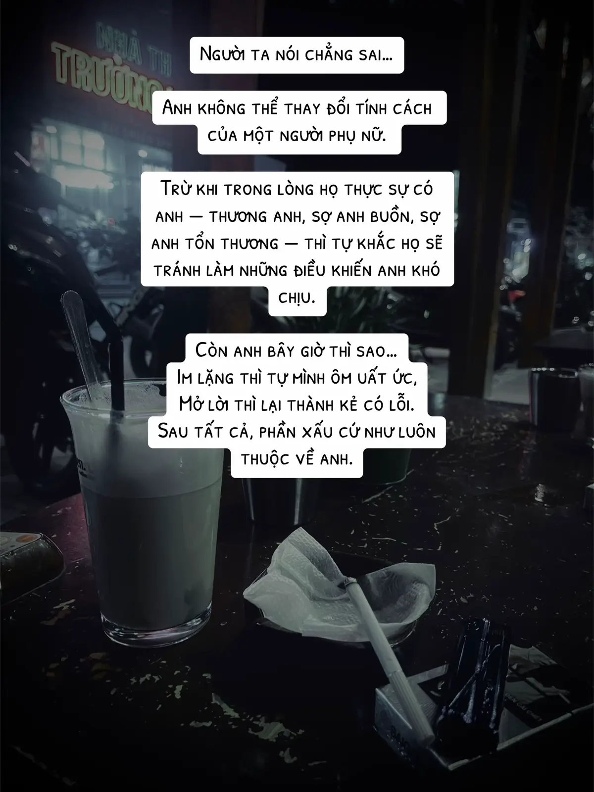 Người ta nói chẳng sai… Anh không thể thay đổi tính cách của một người phụ nữ. Trừ khi trong lòng họ thực sự có anh — thương anh, sợ anh buồn, sợ anh tổn thương — thì tự khắc họ sẽ tránh làm những điều khiến anh khó chịu. Còn anh bây giờ thì sao… Im lặng thì tự mình ôm uất ức, Mở lời thì lại thành kẻ có lỗi. Sau tất cả, phần xấu cứ như luôn thuộc về anh. #stttinhyeu #hottrend #xuhuong #nhaccamxuc 