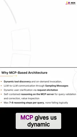 Watch the full session 👉 https://youtu.be/JYEbVDNA2UQ MCP gives you dynamic tool discovery, letting the LLM pick the right tool at runtime instead of depending on brittle static logic. It also enables sampling + clarification loops between LLMs, reducing guesswork. Most importantly: reasoning happens on the MCP server, not inside the model. Query validation, correction, and value inspection all run at the edge, keeping retrieval flows stable in 7–8 steps with near-zero failures. --- About Memgraph: Memgraph is a high-performance, in-memory graph database that serves as a real-time context engine for scalable AI applications. #GraphRAG #MCP #Memgraph #LLMs #NaturalLanguageQuery #KnowledgeGraph #AIEngineering #GraphDatabases