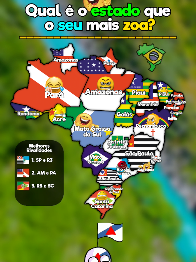 Qual é o ESTADO que o SEU mais ZOA? 😂 Qual é a melhor rivalidade de estados para você? ⭐ Se gostou, curta o vídeo e siga o perfil para mais mapas! 🗺️ 📃 Gemini #zoeira #geografia #fyp #meme  #brasil 