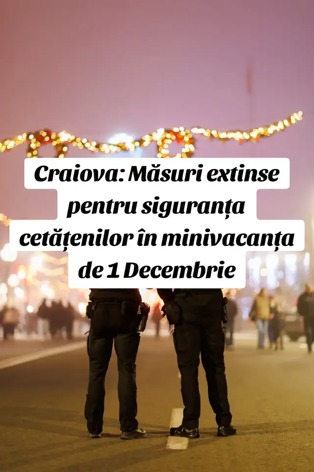 Craiova: Măsuri extinse pentru siguranța cetățenilor în minivacanța de 1 Decembrie În contextul minivacanței prilejuite de Ziua Națională a României, la nivelul Inspectoratului de Poliție Județean Dolj au fost dispuse măsuri suplimentare pentru menținerea ordinii publice, prevenirea evenimentelor rutiere și creșterea siguranței tuturor cetățenilor. În acest context, în perioada 29 noiembrie – 01 decembrie, zilnic, peste 350 de polițiști vor fi la datorie și vor acționa în teren.  Echipe mixte formate din polițiști din cadrul structurilor operative de ordine publică, investigații criminale, poliție rutieră, arme, explozivi și substanțe periculoase, precum și din cadrul altor structuri de suport, vor fi în serviciu, în proximitatea lăcașurilor de cult, a centrelor comerciale, dar și în Târgul de Crăciun din Craiova. Zilnic, pornind de la experiența anilor anteriori, când au fost înregistrate valori crescute ale traficului rutier, polițiștii rutieri vor avea în atenție drumurile aglomerate și cu risc de producere a unor accidente. Astfel, pentru depistarea și eliminarea din trafic a conducătorilor auto care reprezintă un risc pentru ceilalți, echipajele rutiere vor monitoriza traficul și vor acționa cu aparatele radar și cu dispozitive care semnalează consumul de alcool sau de substanțe interzise. Recomandăm șoferilor să conducă prudent și să se intereseze din timp cu privire la condițiile meteorologice și de drum, iar în caz de nevoie să opteze pentru alt traseu sau altă oră de plecare.  De asemenea, recomamdăm cetățenilor să fie atenți la bunurile personale atunci când se află în locurile aglomerate și să supravegheze în permanență copiii.  Polițiștii vor fi pregătiți să intervină ori de câte ori vor fi solicitați din partea cetățenilor sau în cazul în care vor constata încălcări ale normelor legale în vigoare. Polițiștii doljeni vă doresc o minivacață liniștită și în siguranță!