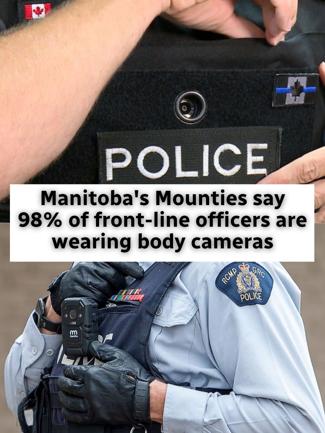 Just over a year since their rollout across Canada, Manitoba's Mounties say almost all of their front-line officers are now outfitted with body cameras. #winnipeg #mb #police #policing #safety