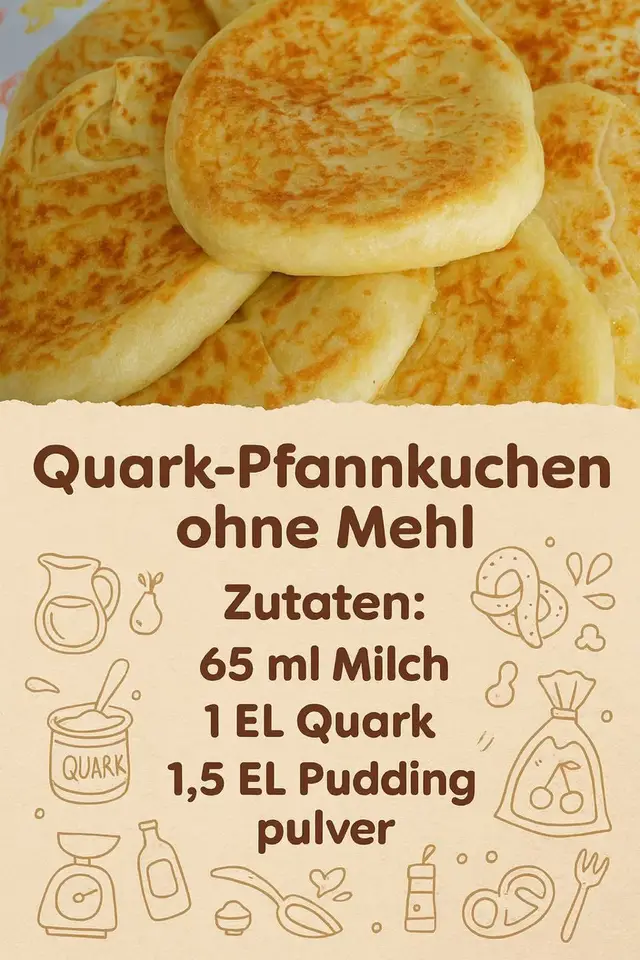 ZUTATEN: 1 St.Ei 65 mlMilch 1 ELQuark 1,5 ELPuddingpulver mit Vanille-Geschmack ZUBEREITUNG: Die Zutaten mit einem Schneebesen oder einem Handrührgerät verrühren. Den Teig wie gewohnt in der Pfanne braten. Die Pfanne mit ein wenig Öl bestreichen, Teig darauf geben und dünne Pfannkuchen herstellen. Diese anschließend mit Marmelade, Nutella, Schokolade, Quark, Mohn, Nüssen oder anderen Zutaten füllen.