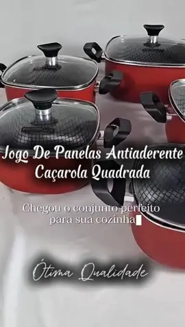 Dê uma olhada em Jogo De Panelas Antiaderente Caçarola Quadrada Premium Vermelho 5 Peças Tampa De Vidro Patolux #jogodepanelas 