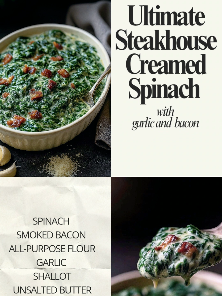 Decadent creamed spinach with bacon & garlic. (P.S. The leftovers make an insane pizza sauce) 🤯 The ultimate creamy spinach with bacon and garlic. So rich, so good. And it’s a two-meal wonder—the leftovers create the most savory, gourmet white pizza you've ever had. No cream cheese, just flavor. #fyp #shorts #viral #foodhacks #trending 