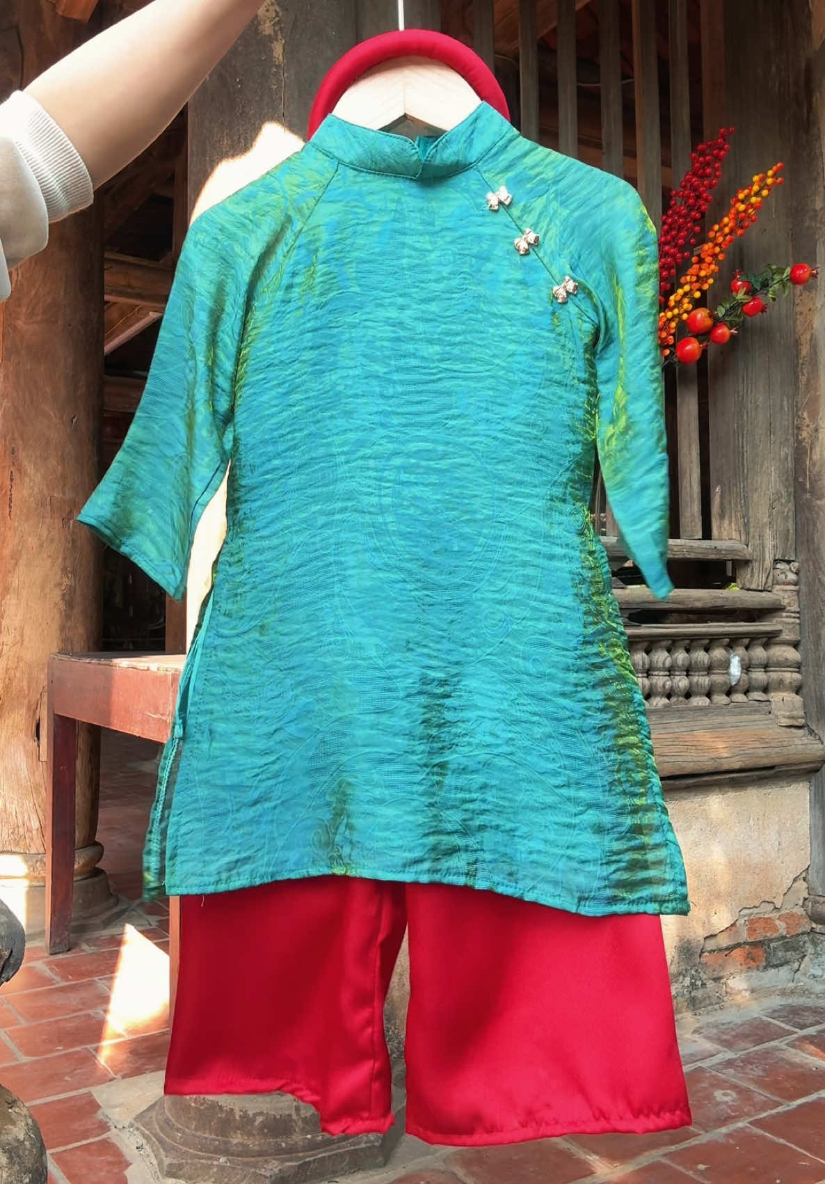 Sét cách tân gấm xanh 2 lớp tặ#quynhanhkids2 #aodaichobe #aodai #aodaibegai #tet2026 