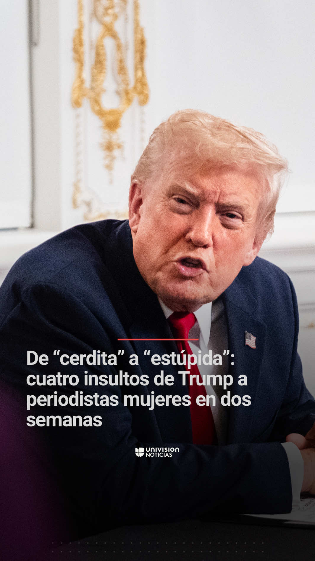 📌 Cuatro insultos de Trump a periodistas mujeres en dos semanas. El presidente Donald Trump usó palabras como “cerdita”, “fea” y “estúpida” para calificar a cuatro mujeres periodistas. Estas agresiones fueron su respuesta a cuestionamientos o preguntas que las reporteras hicieron, todas mujeres, y no hubo alguna disculpa por parte del mandatario. #DonaldTrump #Trump #insultos #Uninoticias #Univisionnoticias