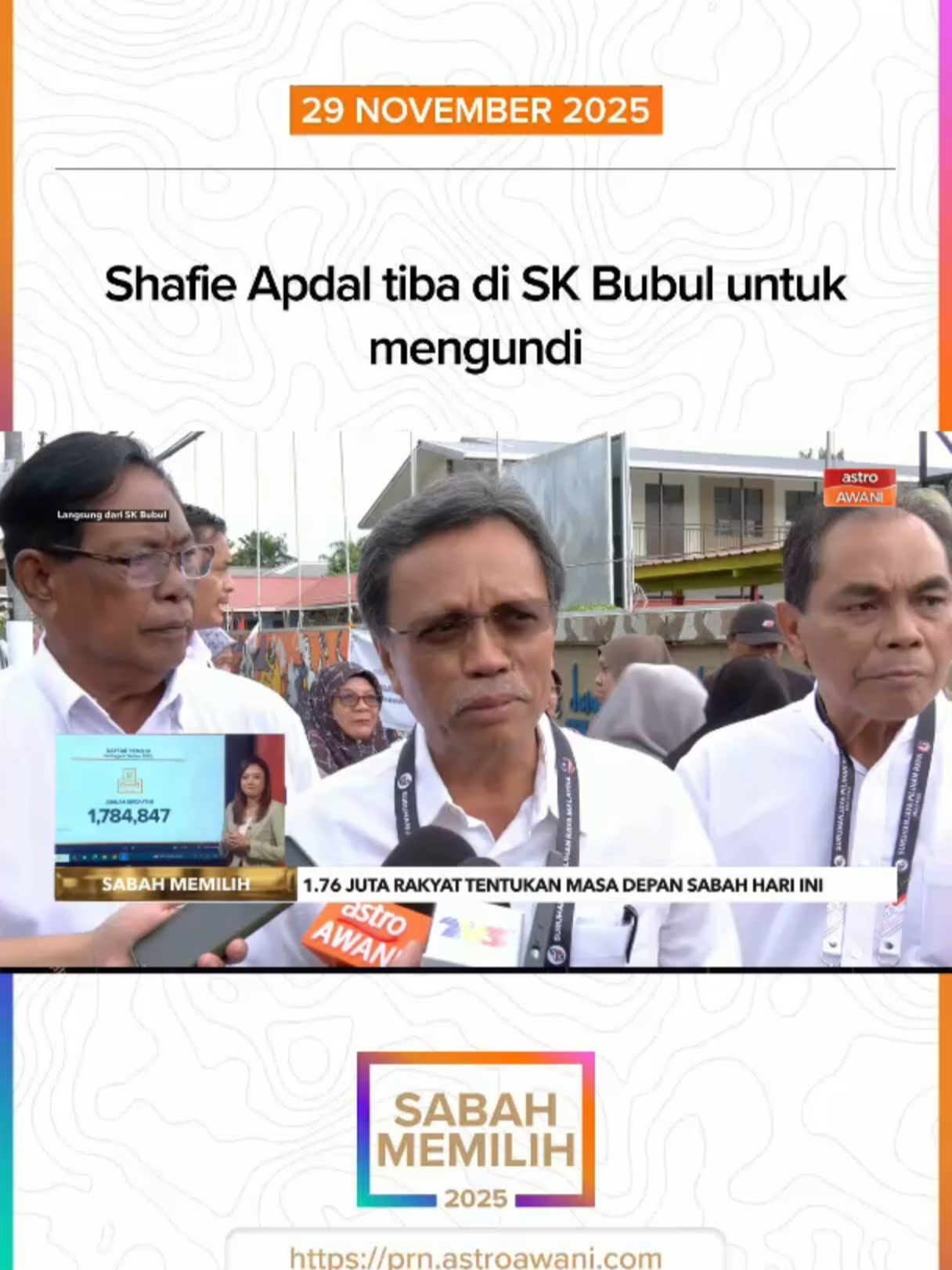 Presiden Parti Warisan, Datuk Seri Mohd Shafie Apdal tiba di Sekolah Kebangsaan (SK) Bubul, di sini, untuk membuang undi kira-kira jam 8.47 pagi. #AWANInews #MalaysiaMemilih2025