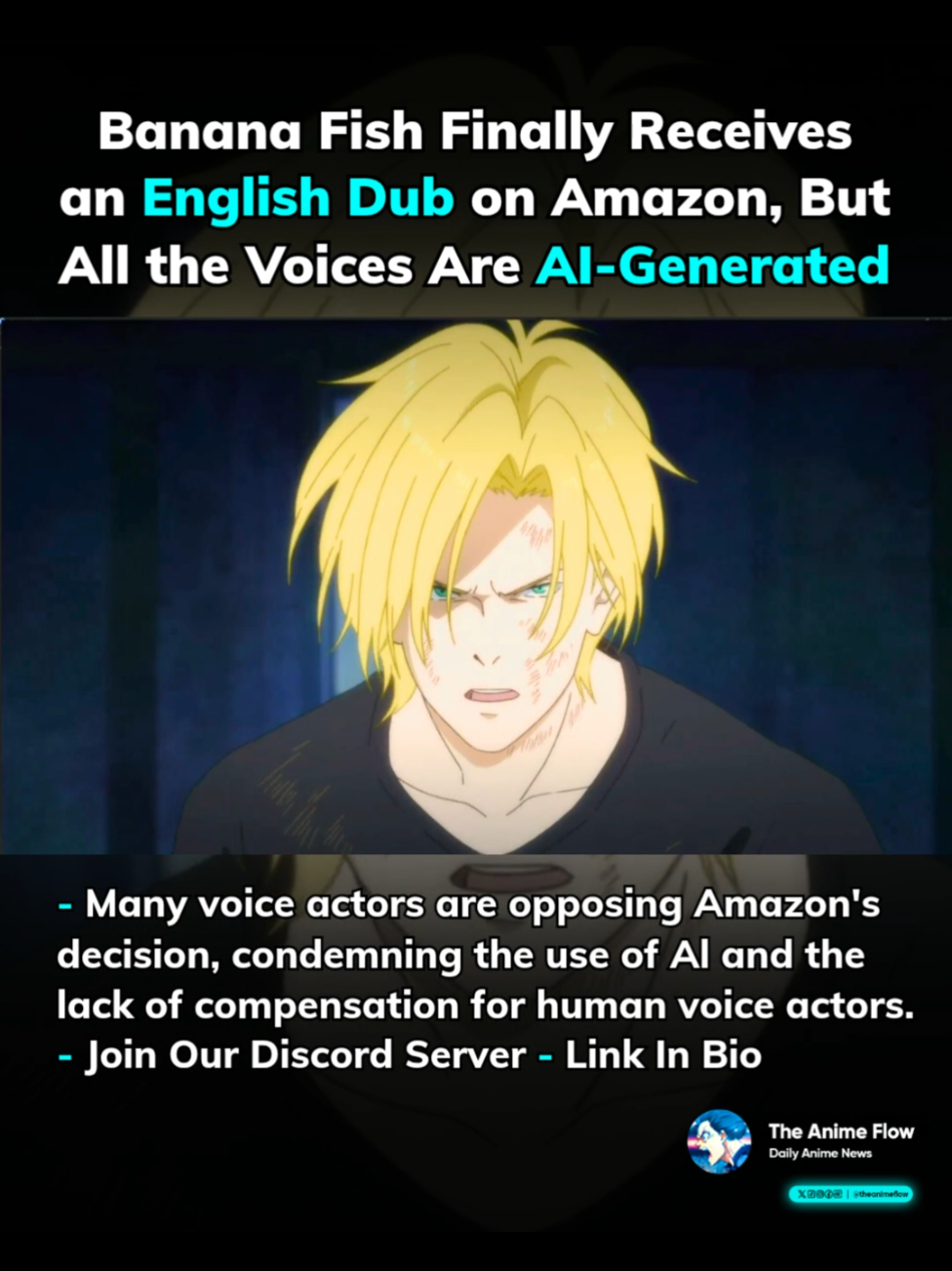 This is Back ngl 🥀 Amazon has started using Al to dub shows, and the first anime to receive an English Al dub is Banana Fish. Many voice actors are speaking out against Amazon's decision, criticizing the use of Al and the fact that human voice actors were not compensated. Banana Fish is an action-packed crime thriller that follows a young, intelligent gang leader named Ash Lynx as he investigates a mysterious d_rug called 