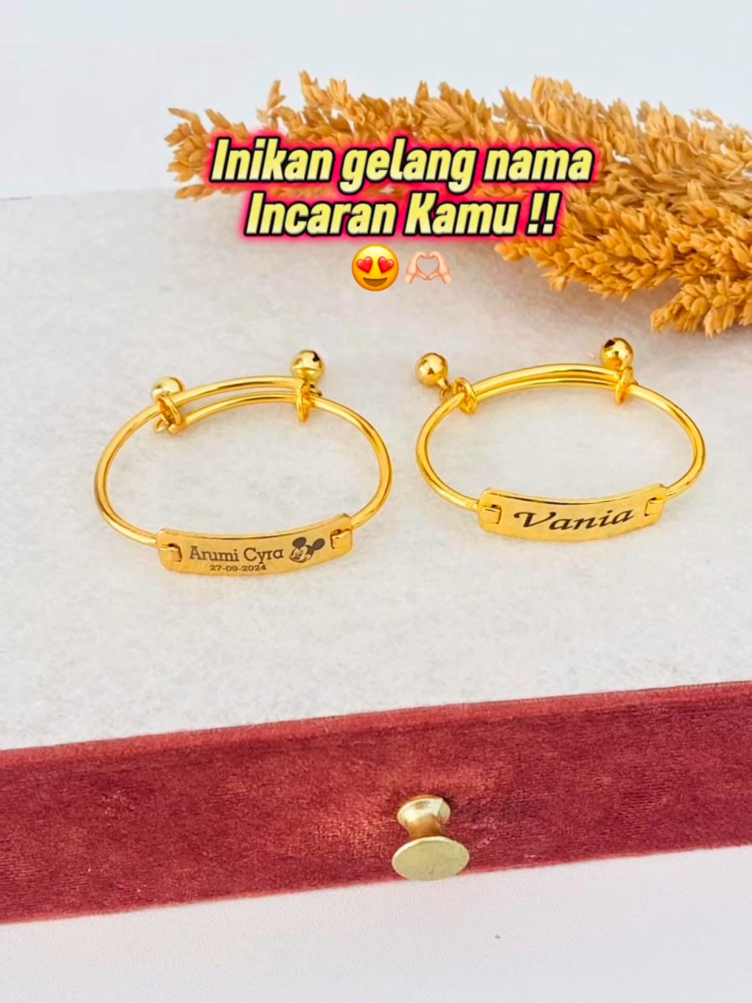 yuk cekout produk nya di kranjang kuning sekarang juga . #najwel #titaniumantikarat #customnama #aksesoris #gelanganak